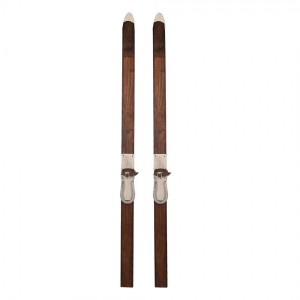 Hnědá antik dřevěná dekorace lyže Ski Vintage - 8*7*140 cm