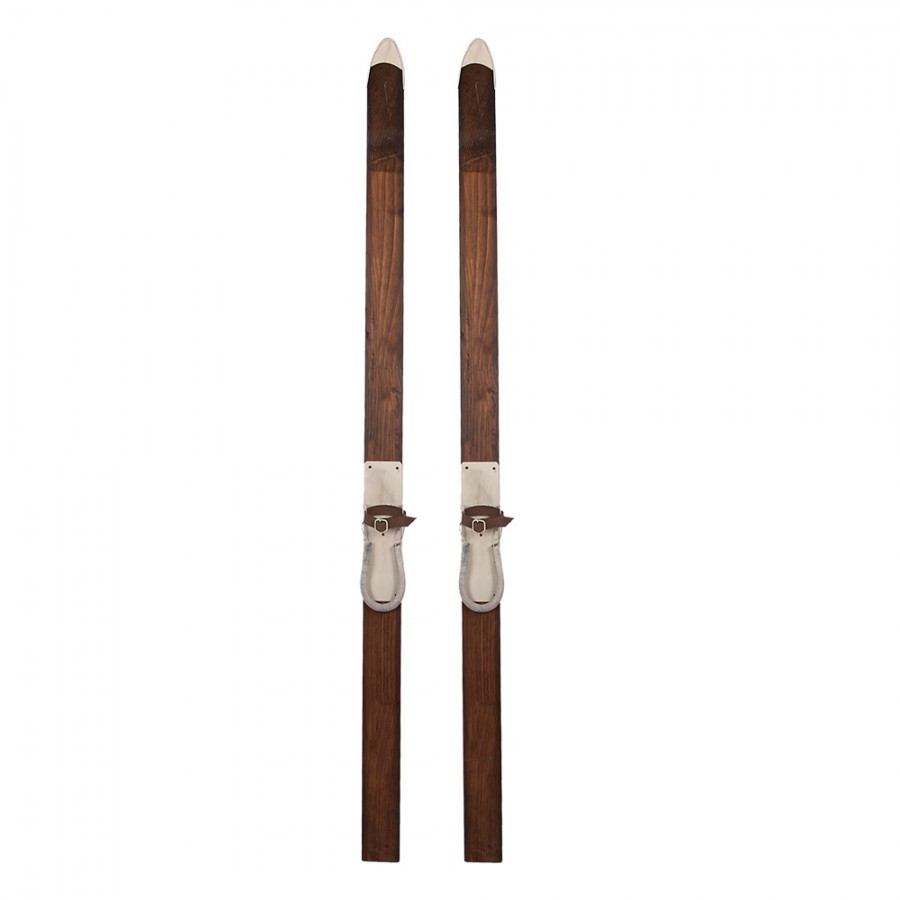 Hnědá antik dřevěná dekorace lyže Ski Vintage - 8*7*140 cm
