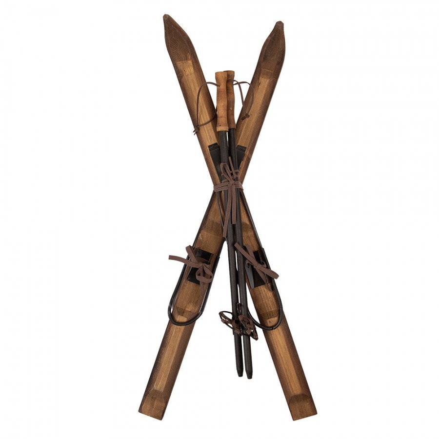 Hnědá antik dřevěná dekorace lyže Ski Vintage - 24*10*90 cm