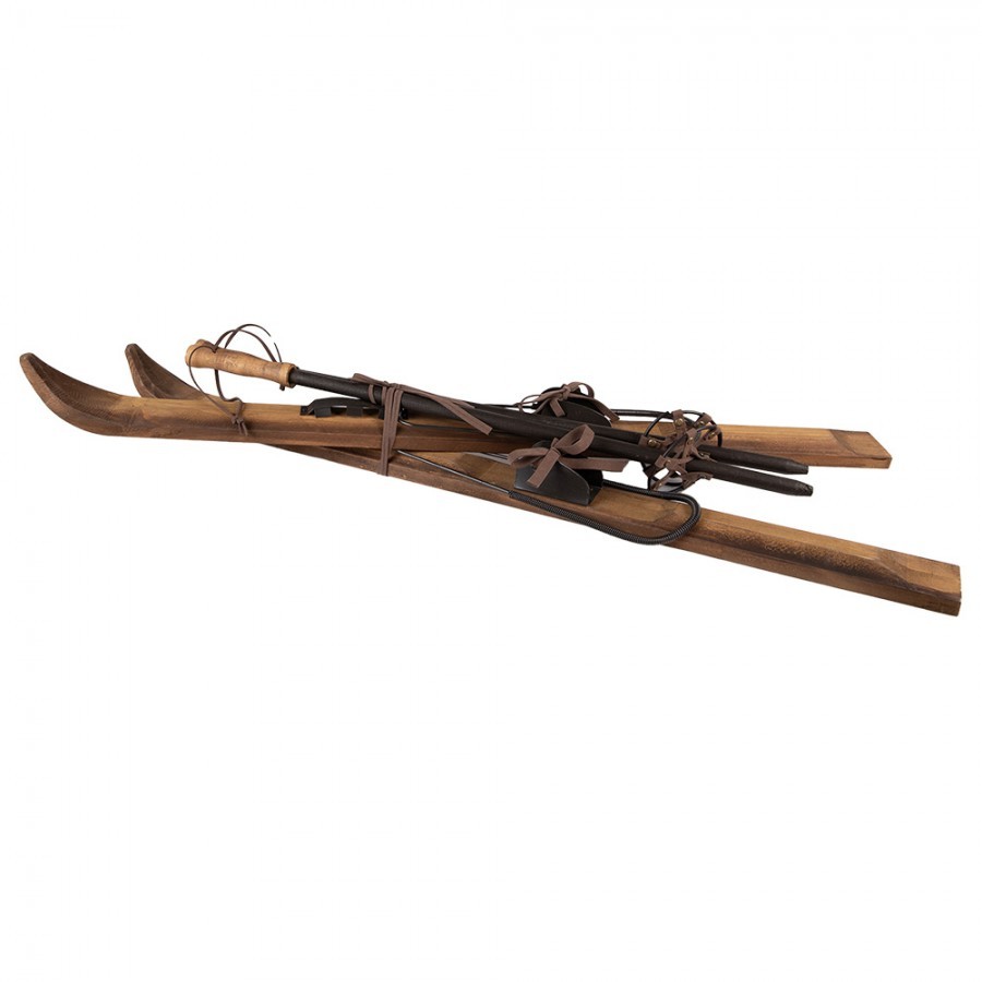 Hnědá antik dřevěná dekorace lyže Ski Vintage - 24*10*90 cm
