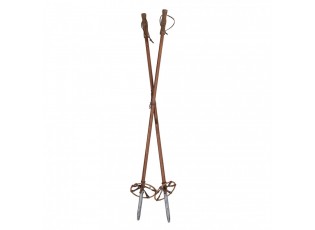 Hnědé antik dřevěné retro hole Ski Vintage - Ø 12*100 cm