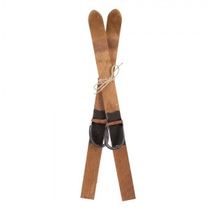 Hnědá dřevěná dekorace retro lyže Ski - 5*3*60 cm