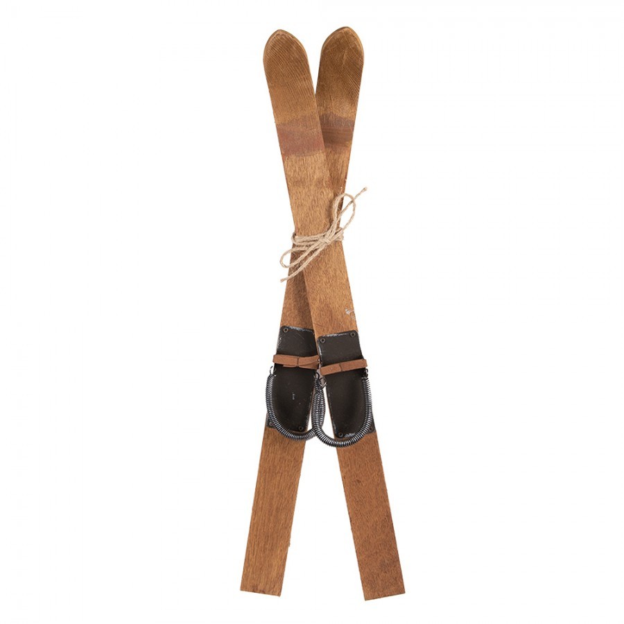Hnědá dřevěná dekorace retro lyže Ski - 5*3*60 cm
