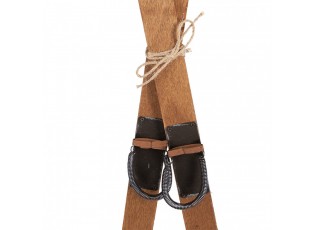 Hnědá dřevěná dekorace retro lyže Ski - 5*3*60 cm
