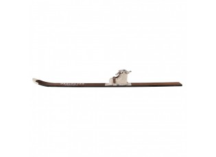 Hnědá antik dřevěná dekorace lyže s botou Ski Vintage - 7*15*140 cm