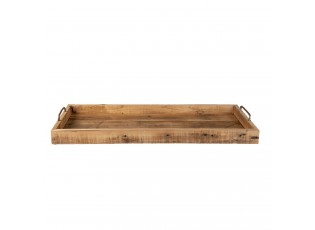 Hnědý dekorativní servírovací tác z recyklovaného dřeva s kovovými uchy - 70*31*7 cm