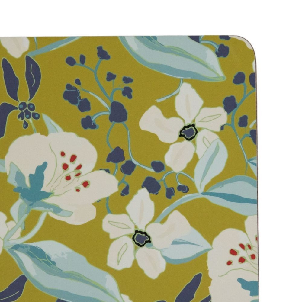 4ks zelené pevné korkové prostírání s květy Flowers - 30*40*0,4cm