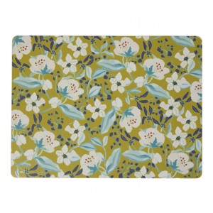 4ks zelené pevné korkové prostírání s květy Flowers - 30*40*0,4cm