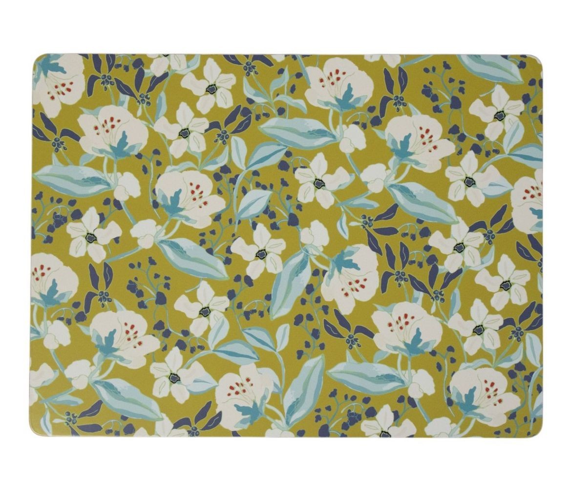 4ks zelené pevné korkové prostírání s květy Flowers - 30*40*0,4cm