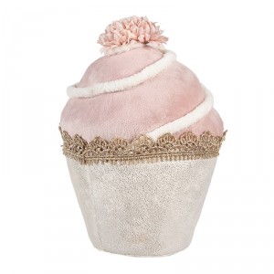 Dekorace růžový sametový dortík Muffin pink - Ø 11*16 cm