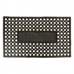 Černo-zlatá pryžová rohožka Welcome - 75*45*1 cm