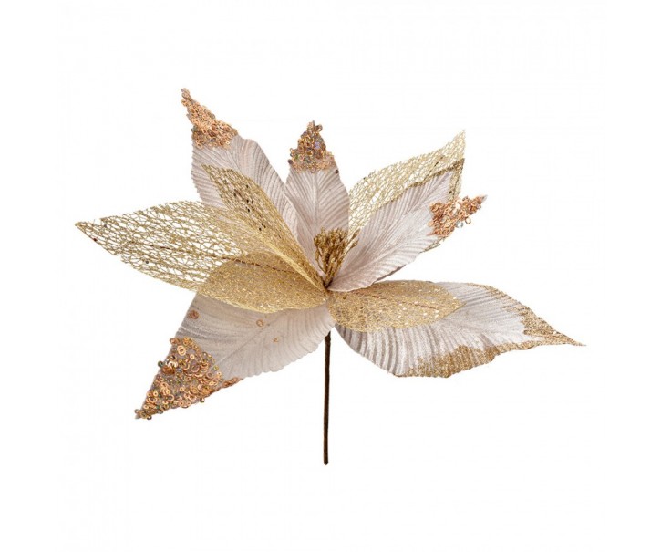 Bílo-zlatá dekorace květina vánoční hvězda Poinsettia - Ø 44*37 cm Clayre & Eef