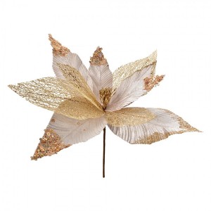 Bílo-zlatá dekorace květina vánoční hvězda Poinsettia - Ø 44*37 cm