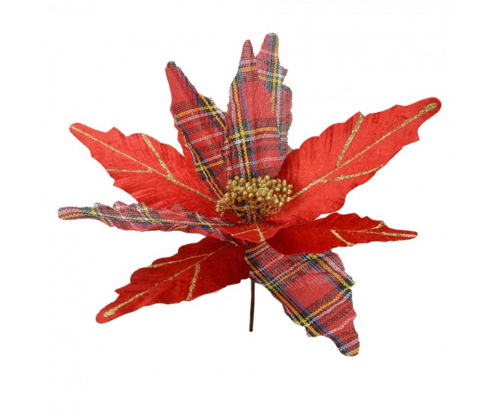 Červeno-zlatá dekorace květina vánoční hvězda Poinsettia - Ø 39*24 cm Clayre & Eef
