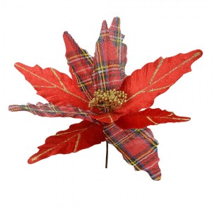 Červeno-zlatá dekorace květina vánoční hvězda Poinsettia - Ø 39*24 cm