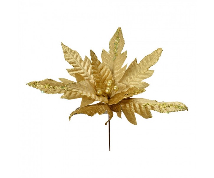 Zlatá dekorace květina vánoční hvězda Poinsettia - Ø 48*50 cm Clayre & Eef