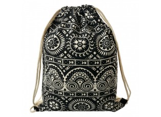 Černý látkový batoh na záda s ornamenty - 34*1*43 cm