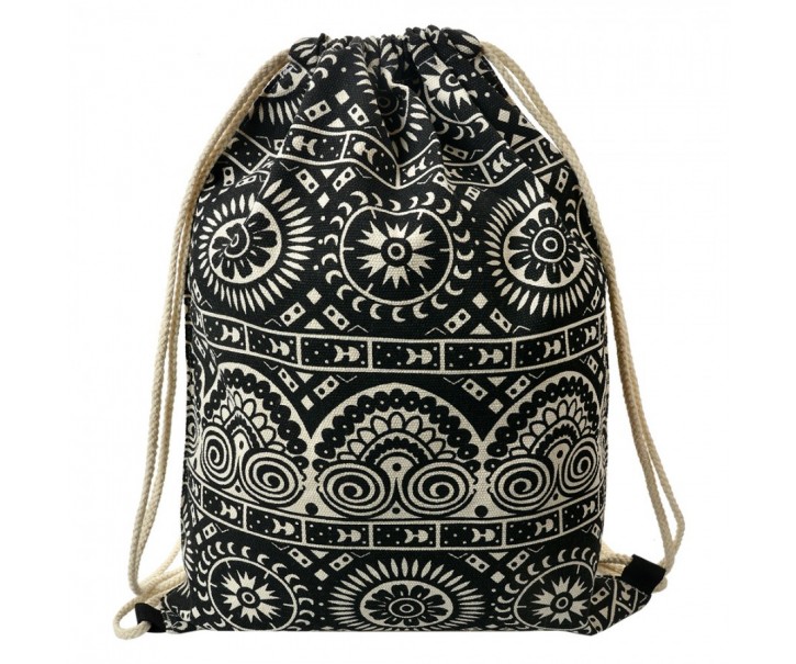 Černý látkový batoh na záda s ornamenty - 34*1*43 cm