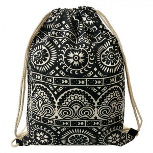 Černý látkový batoh na záda s ornamenty - 34*1*43 cm