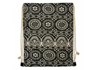 Černý látkový batoh na záda s ornamenty - 34*1*43 cm