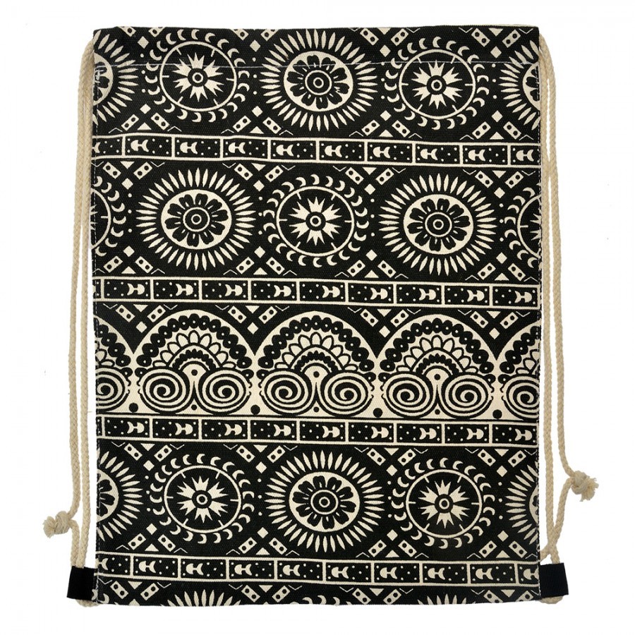Černý látkový batoh na záda s ornamenty - 34*1*43 cm