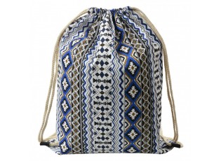 Bílo-modrý látkový batoh na záda s ornamenty - 34*1*43 cm