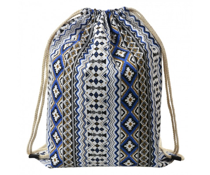 Bílo-modrý látkový batoh na záda s ornamenty - 34*1*43 cm