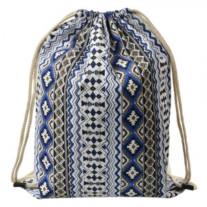 Bílo-modrý látkový batoh na záda s ornamenty - 34*1*43 cm