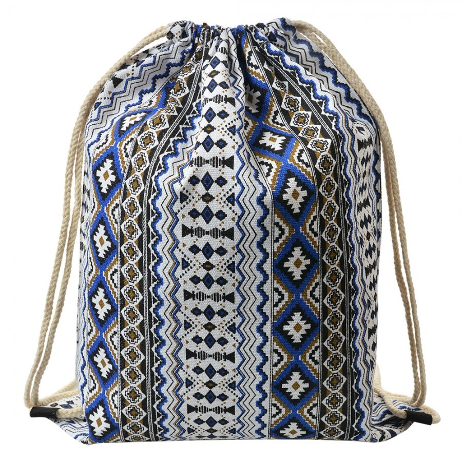 Bílo-modrý látkový batoh na záda s ornamenty - 34*1*43 cm