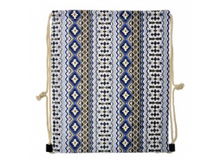 Bílo-modrý látkový batoh na záda s ornamenty - 34*1*43 cm
