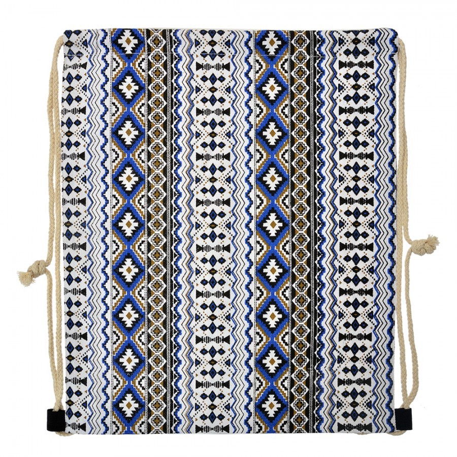 Bílo-modrý látkový batoh na záda s ornamenty - 34*1*43 cm
