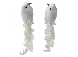 2ks bílá dekorace ptáček s peříčky na klipu - 19*9*10 cm