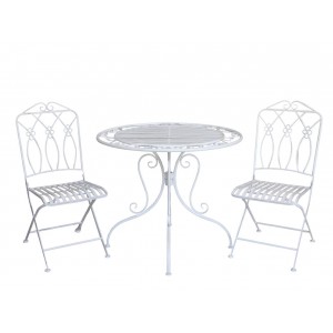 Bílá antik zahradní bistro set stůl a 2 židle French - Ø 90*75 / 2x42*56*93 cm