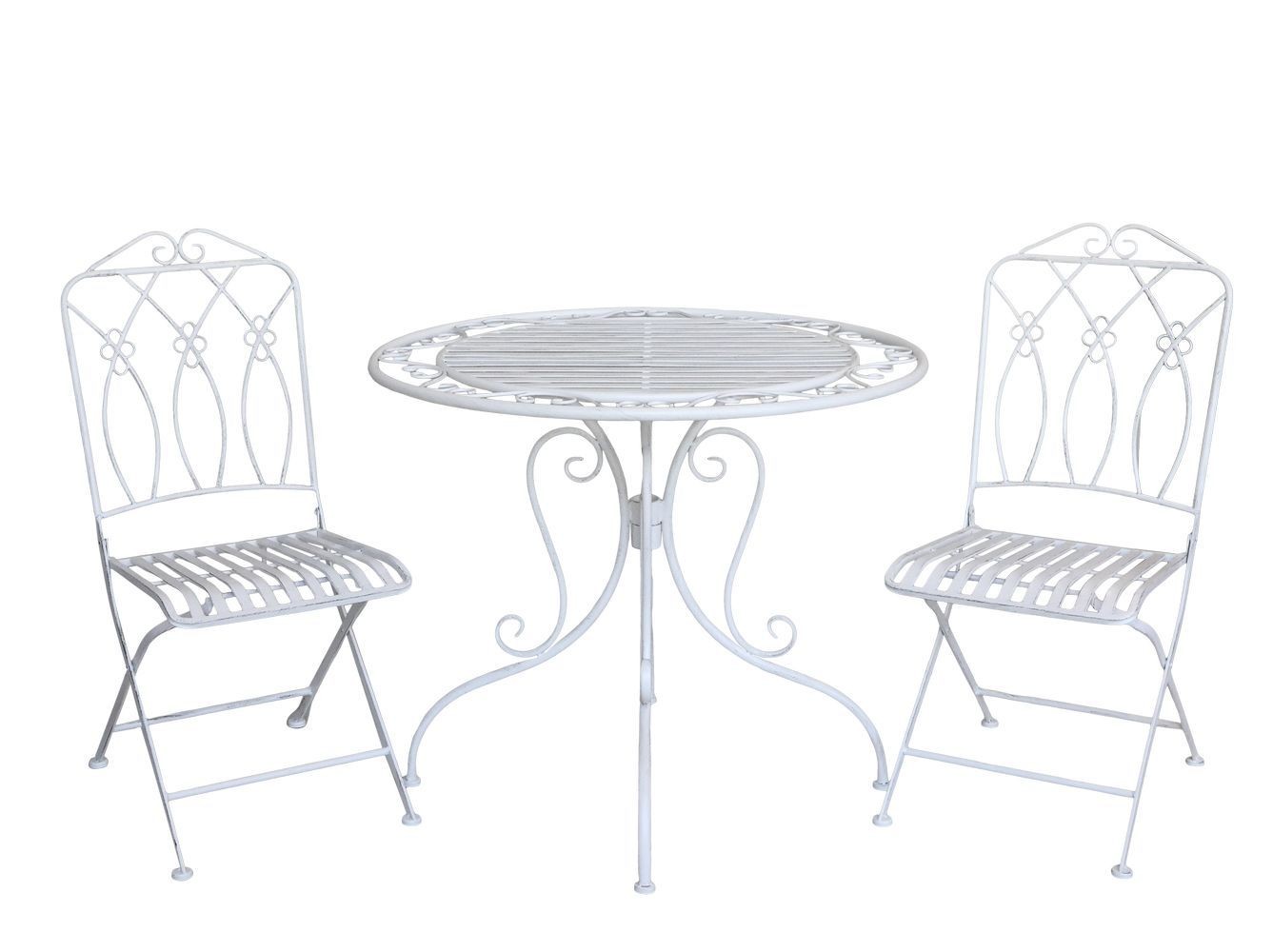 Bílá antik zahradní bistro set stůl a 2 židle French - Ø 90*75 / 2x42*56*93 cm