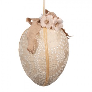 Béžové závěsné vajíčko s výšivkou a mašlí Fancy - Ø 20*28 cm