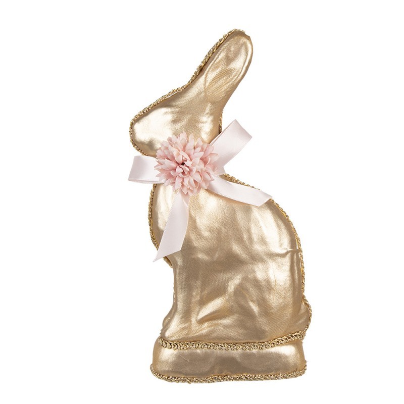 Dekorace zlatý králík s růžovou mašlí Fancy - 11*5*22 cm