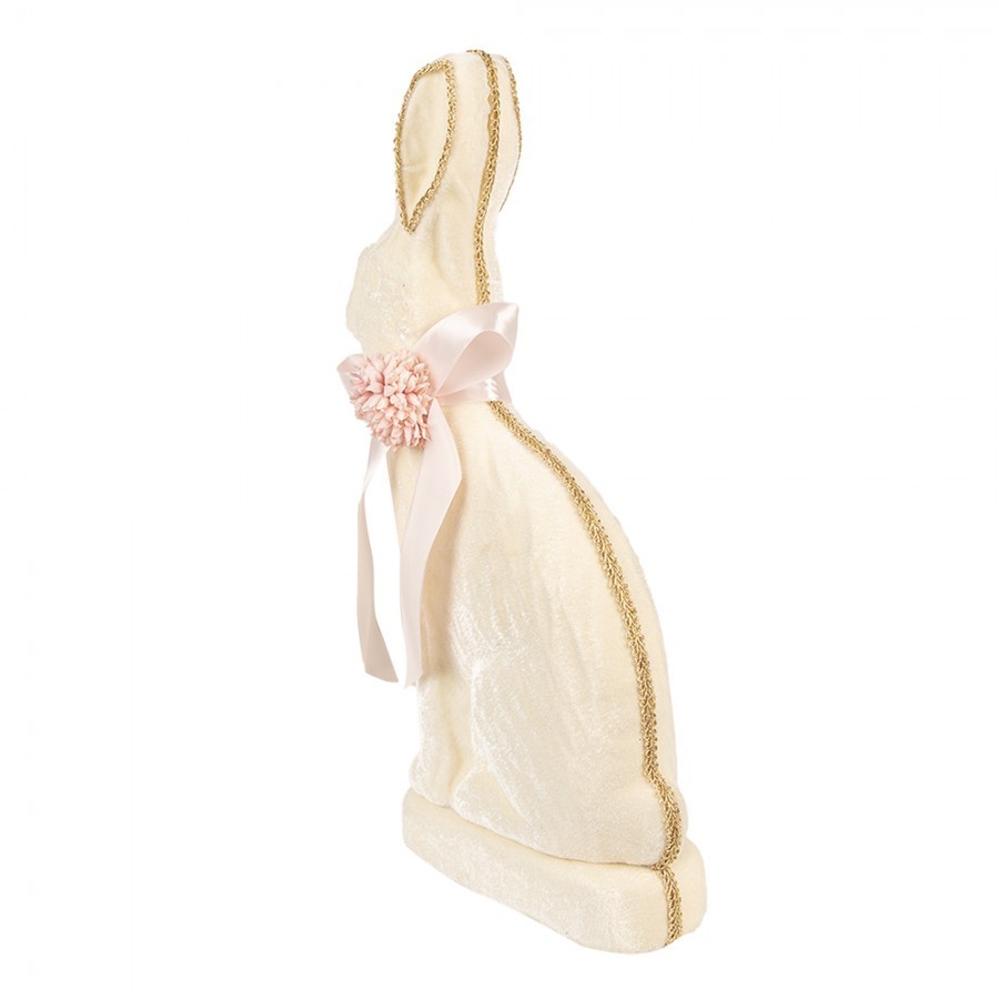 Dekorace béžový sametový králík s mašlí Fancy - 22*8*41 cm