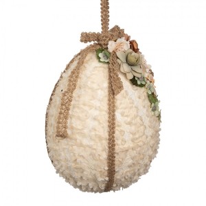 Béžová závěsná dekorace vajíčko zdobené květy Fancy - Ø 20*29 cm