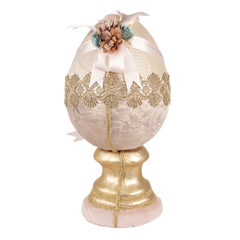 Růžová dekorace vajíčko na podstavci zdobené květy Fancy - Ø 20*38 cm