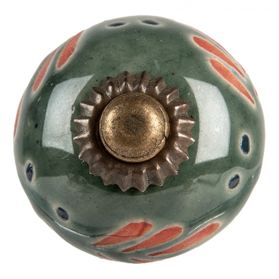 Zelená kulatá keramická úchytka se vzorem - Ø 3*3 cm / S4 cm