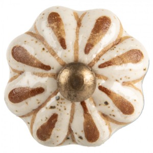 Béžová kulatá keramická úchytka květina - Ø 4*3 cm / S4 cm