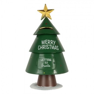 Zelená kovová schránka ve tvaru stromku Letters to Santa - Ø 18*35 cm