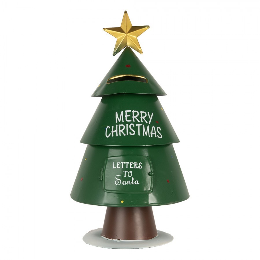 Zelená kovová schránka ve tvaru stromku Letters to Santa - Ø 18*35 cm