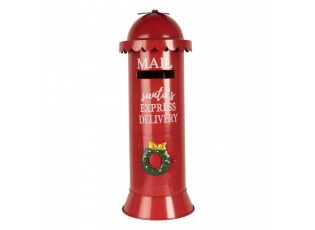 Červená kovová kulatá dekorační schránka Mail Santas - Ø 19*52 cm