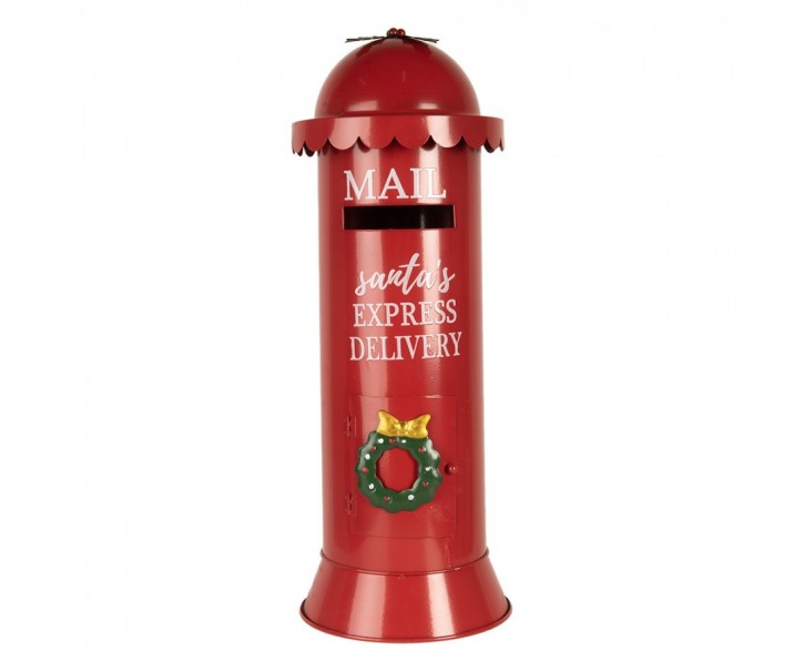 Červená kovová kulatá dekorační schránka Mail Santas - Ø 19*52 cm Clayre & Eef