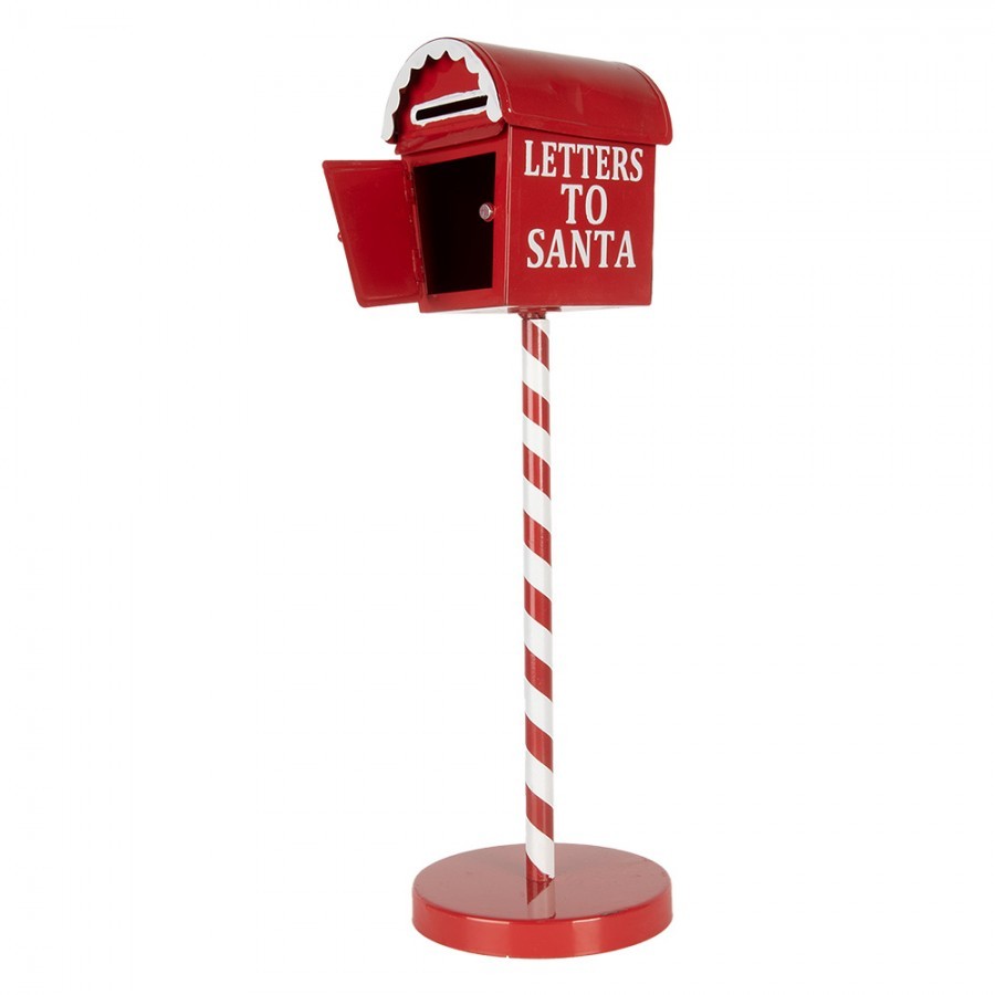 Červená kovová dekorační schránka Letters to Santa - Ø 15*50 cm