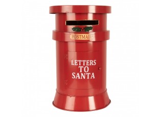 Červená kovová kulatá dekorační schránka Letters to Santa - Ø 24*38 cm