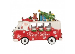Vánoční kovová dekorace Santa v autobuse a led světýlky - 31*15*21 cm / 2*AA