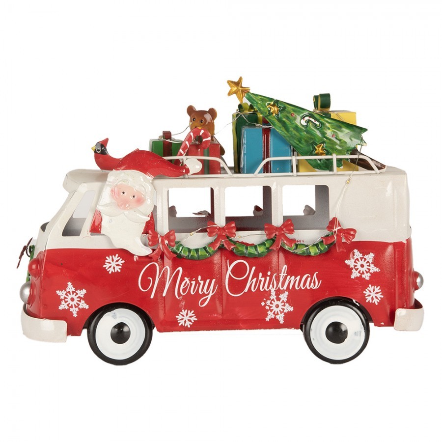 Vánoční kovová dekorace Santa v autobuse a led světýlky - 31*15*21 cm / 2*AA