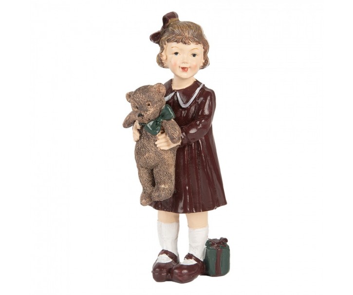Dekorace figurka holčička s medvídkem a dárečkem - 6*5*15 cm Clayre & Eef